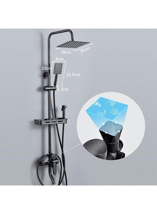 يلا جوي طقم دش، دش يدوي مربع، يعمل بضغط الهواء، صنبور ثرموستاتي مع رف تخزين، مسدس رش، مناسب للمنزل والفنادق. - Image 2